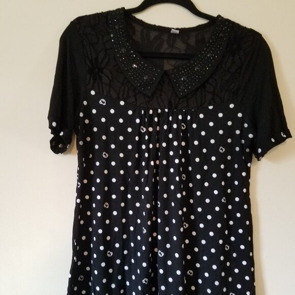 Black and white polka dot top sz XL - Picture 1 of 7